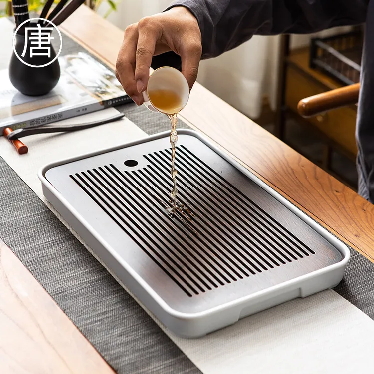 现代家用茶盘小型托盘简约轻奢功夫茶具茶海沥水茶台干泡台新中式
