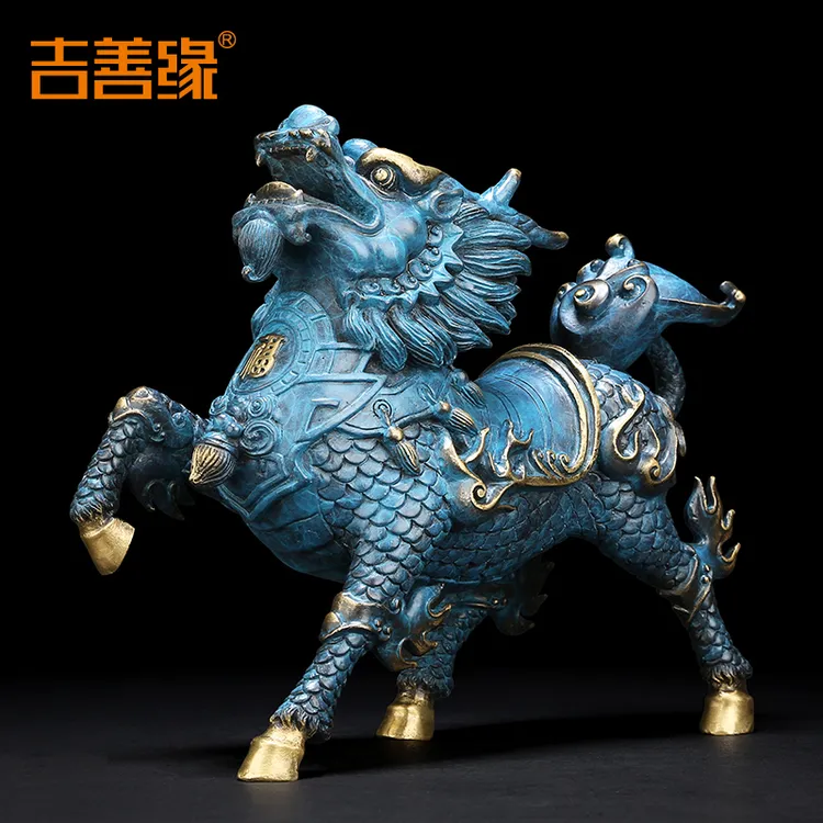 吉善缘神像麒麟全铜摆件《风火麒麟》办公室老板桌玄关麒麟大号中式