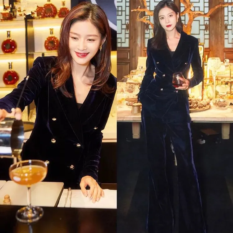 明星同款金丝绒小西服套装，建议体重70-130斤