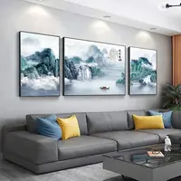 新款客厅晶瓷镶钻装饰画流水生财沙发背景墙晶瓷画铝合金简约风景