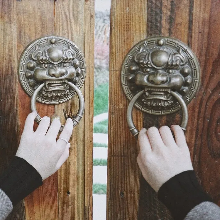 精华阁中式仿古兽头活动大门黄铜拉手虎头狮子头复古老式门全铜环