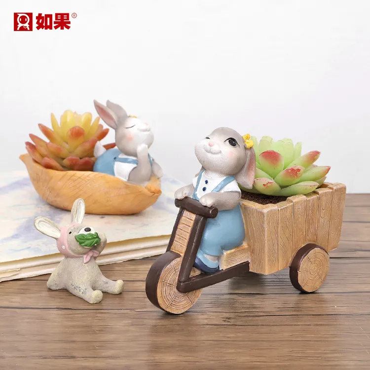 ROOGO/如果美式多肉植物花盆手绘客厅创意可爱花器树脂庭院盆栽