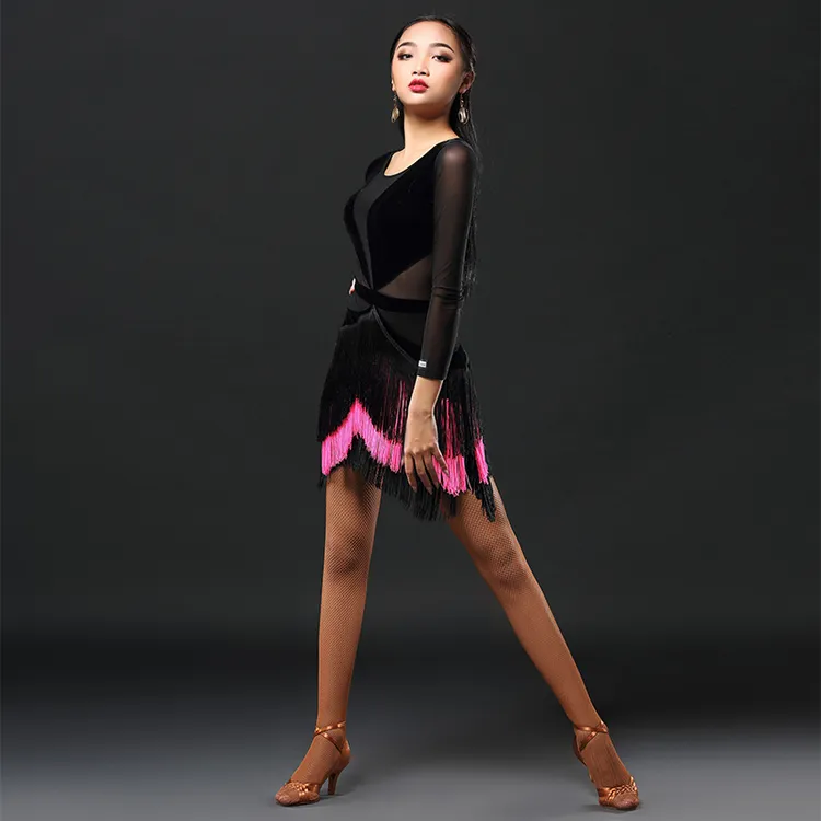HCDance/皇朝舞蹈新款专业拉丁舞服流苏连衣裙 女士练功服  A3153