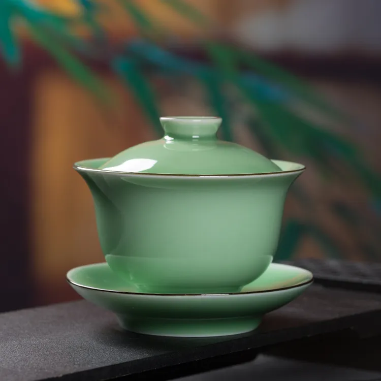 【龙泉青瓷】三才盖碗功夫茶具家用陶瓷大容量中式国风泡茶高档茶具