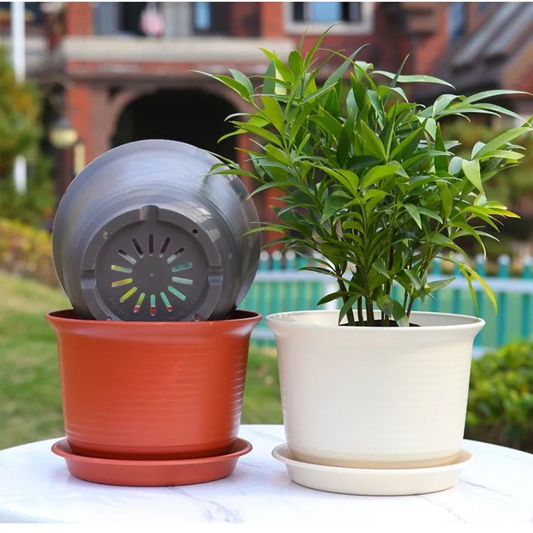 新款加厚花盆塑料树脂仿陶瓷室内多肉绿萝盆栽圆形大号花盆带托盘