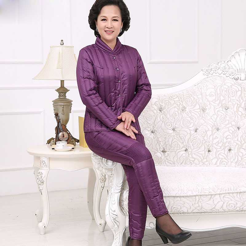 中老年妈妈羽绒内胆套装老年人秋冬季女装内穿保暖内衣奶奶羽绒裤