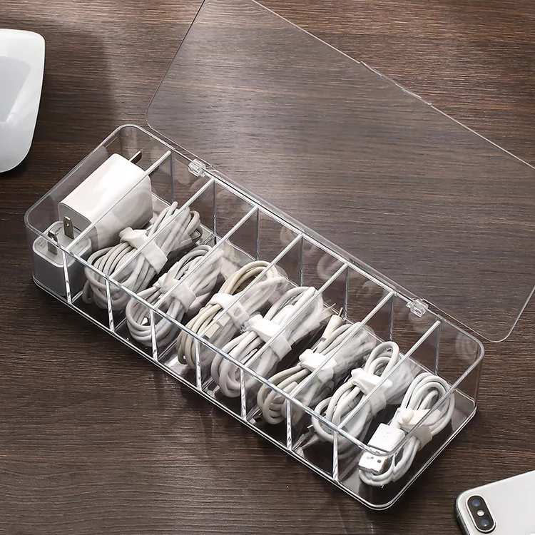 桌面数据线收纳神器手机充电器充电线整理分格绕线器电源线收纳盒