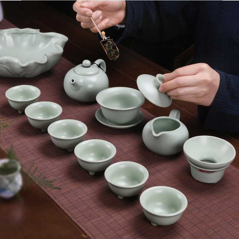 汝窑开片可养小茶杯功夫茶碗品茗单杯哥窑天青色茶盏茶具套装陶瓷