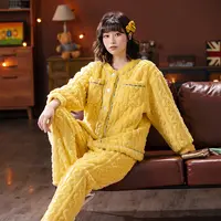 提花简约舒棉绒小香风睡衣女秋冬季家居服保暖套装