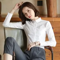 （娃娃领-棉）衬衫女长袖职业工作服正衬衣白色气质打底衬衫女款