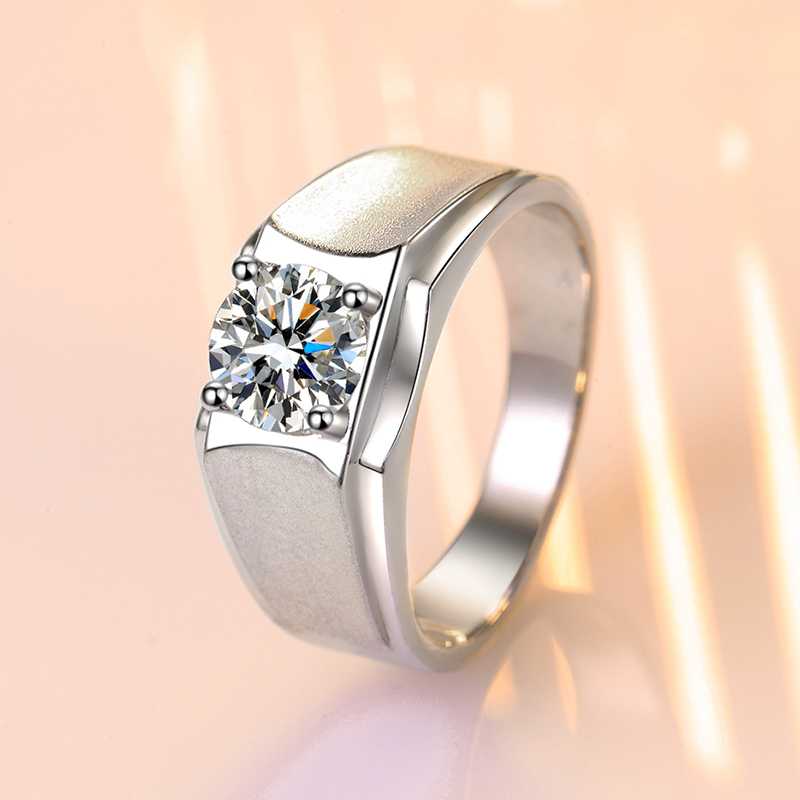 恒美娜 925银莫桑石戒指 [磨砂男戒]经典个性1克拉钻戒高级网红