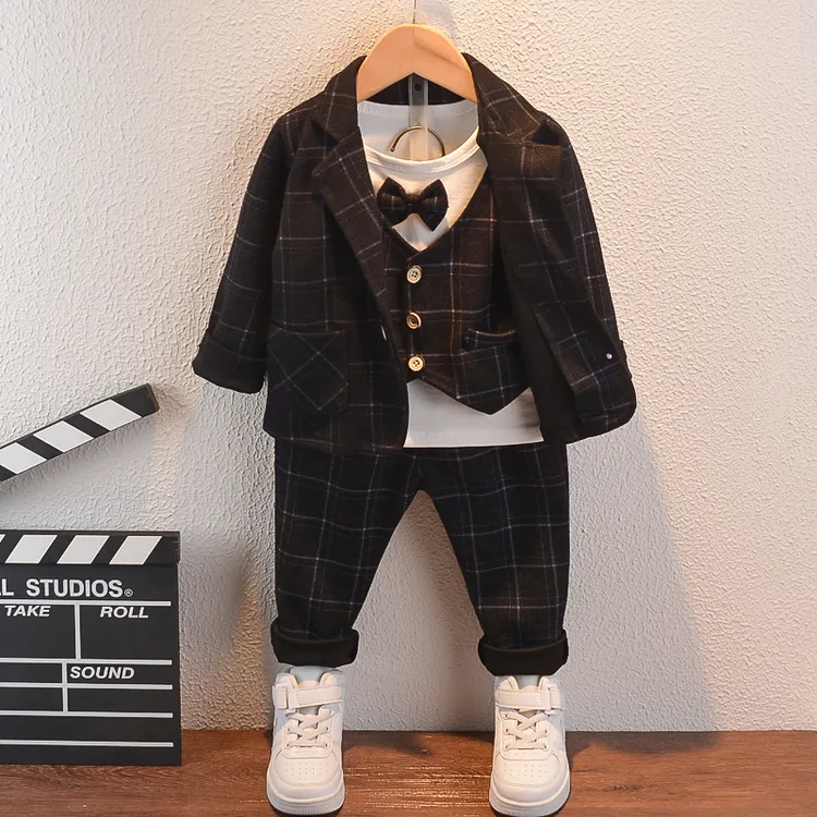 男童2024新款西装男宝宝秋装三件套3小孩衣服小童4岁儿童礼服韩版