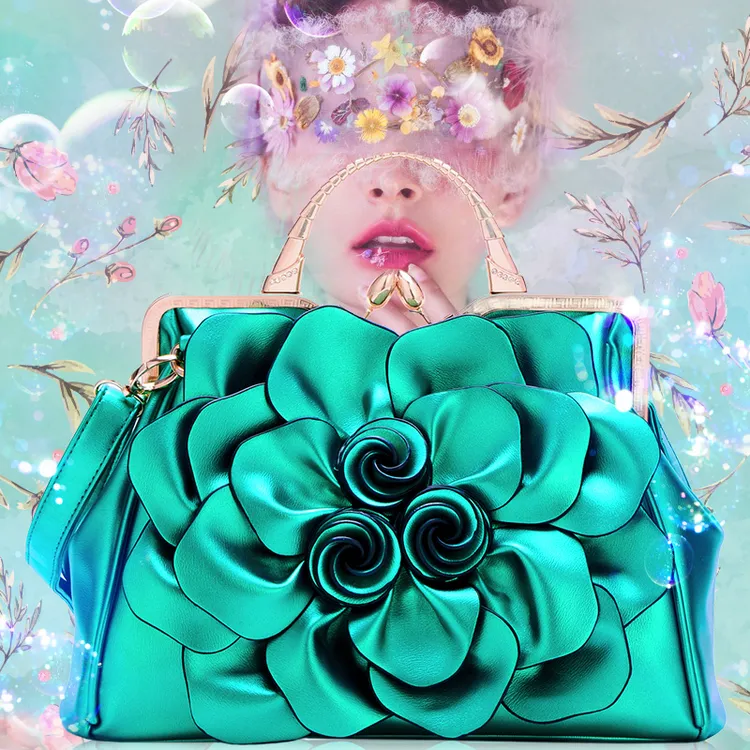 翘朵花朵手提女包新款2025气质女神山茶花妈妈女包斜挎铂金玫瑰包