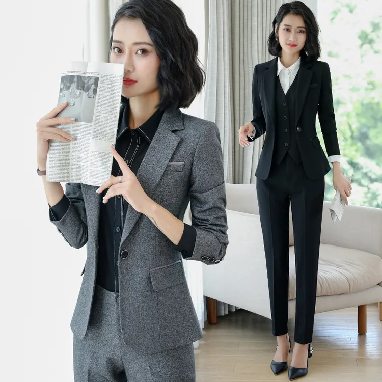 灰色西装套装女职业装秋季高端时尚气质西服套装正装女套装工作服