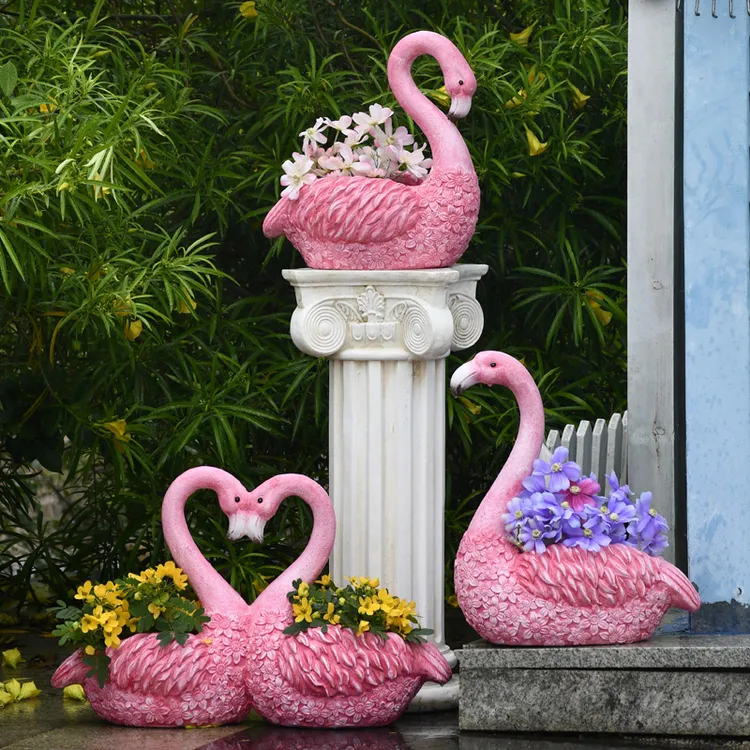 创意火烈鸟花盆可爱庭院动物摆件花园装饰阳台多肉盆婚庆露台布景