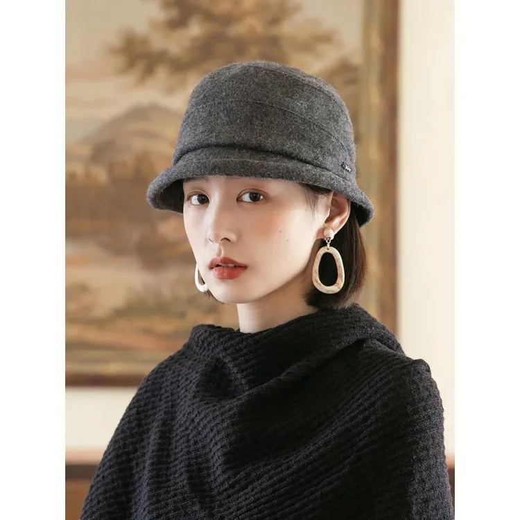 渔夫帽女秋冬新款羊毛盆帽日系卷边短檐遮阳帽韩系百搭帽子女冬天