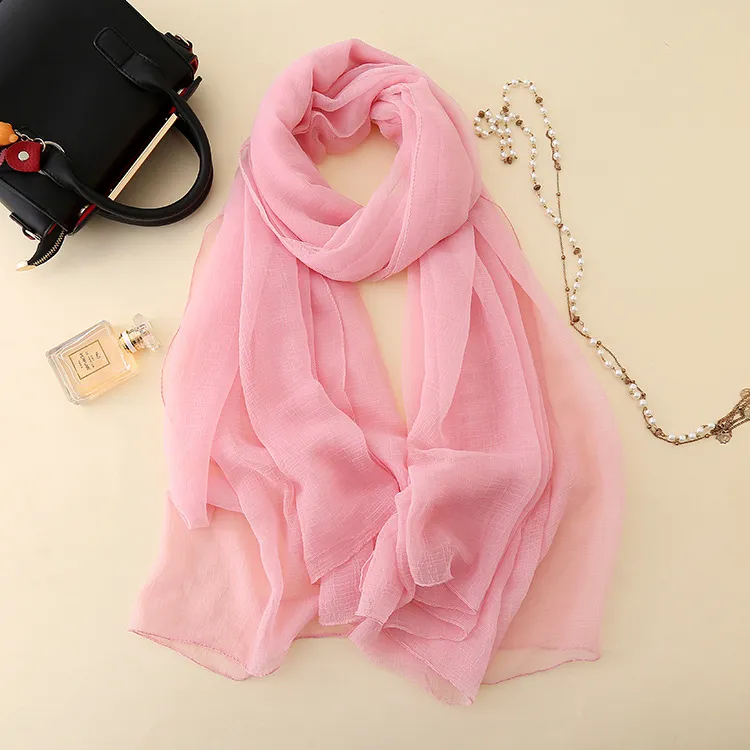 大尺寸纯色鳄鱼皱围巾粉色长款秋冬季丝巾125*180