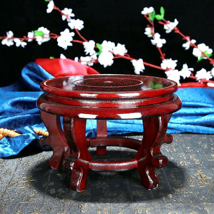 花盆底座托实木奇石盆景摆件佛像工艺品鱼缸架花瓶垫石头底座圆形