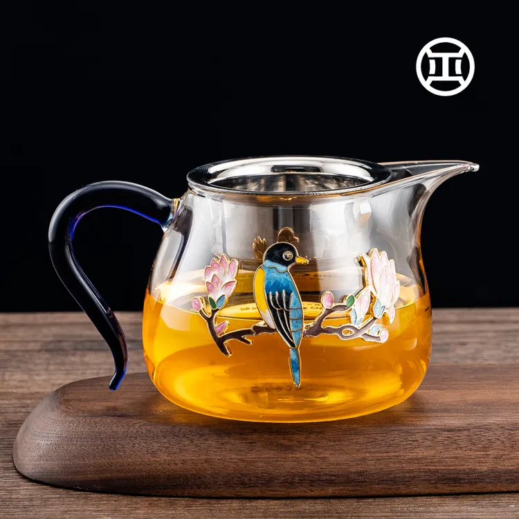 加厚耐热玻璃公道杯景泰蓝高端茶漏一体套装茶具茶海分茶器公杯