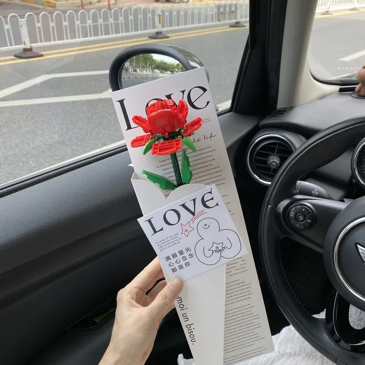 ins小红书同款玫瑰花积木love花束礼袋cool花盒表白生日礼物diy女