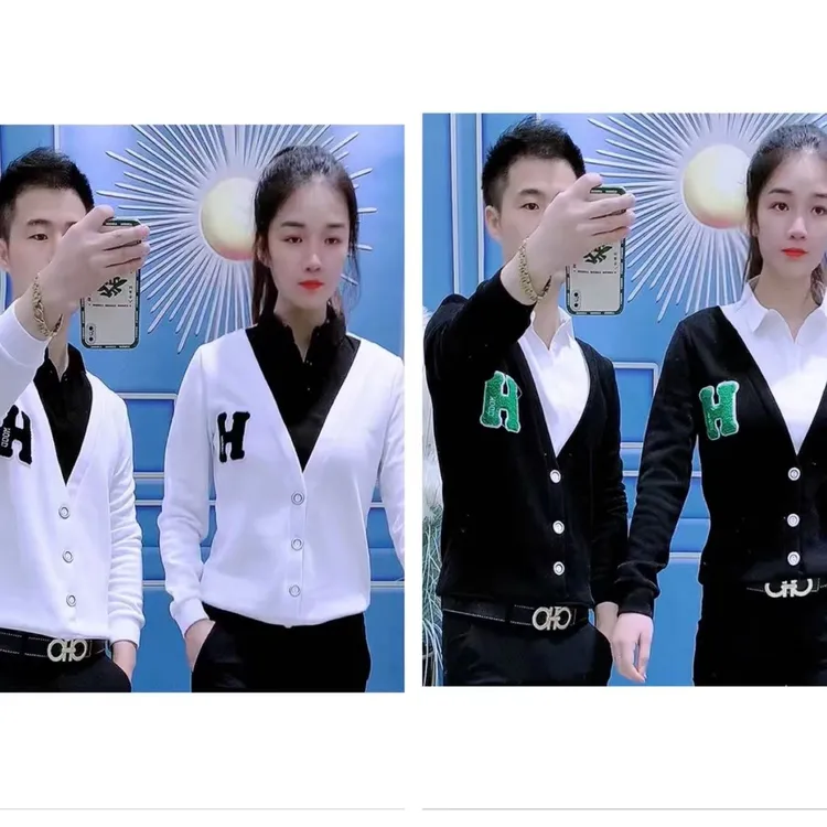 青春时尚网红情侣同款修身百搭刺绣假两件（男女同款）