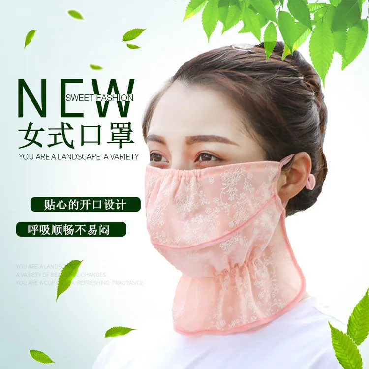 夏季防晒口罩全脸护脸护颈面罩女超薄开口透气防尘防风遮脸面纱