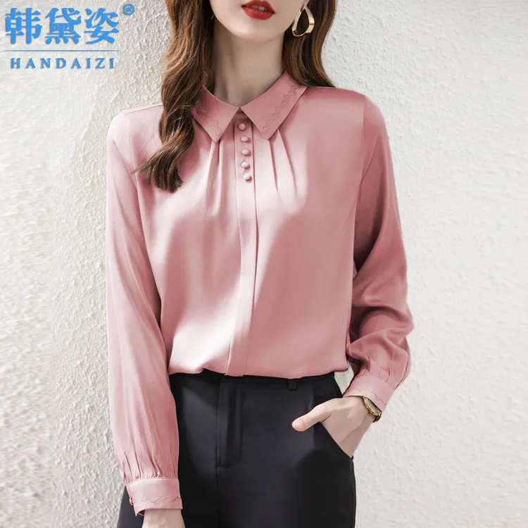韩黛姿重磅真丝衬衫女2025春装新款气质桑蚕丝绣花上衣长袖衬衣