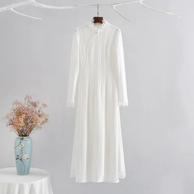 秋冬收腰复古禅意茶服针织打底修身显瘦连衣裙原创汉服改良旗袍女