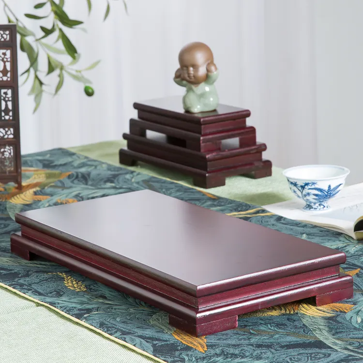 长方形底座财神观音貔貅铜器葫芦佛像鱼缸盆景木质底座摆件