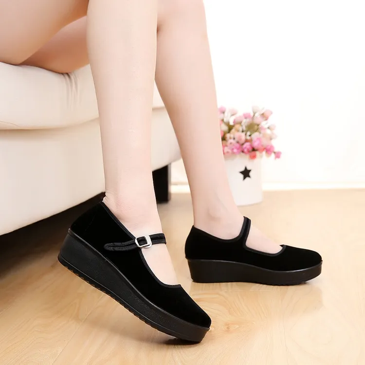 实在人老北京布鞋女单鞋厚底松糕底酒店礼仪工作鞋防滑软底妈妈鞋
