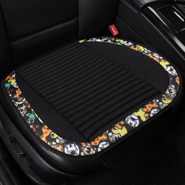 荞麦壳汽车坐垫单片四季通用无靠背卡通三件套防滑麻布座垫座椅垫