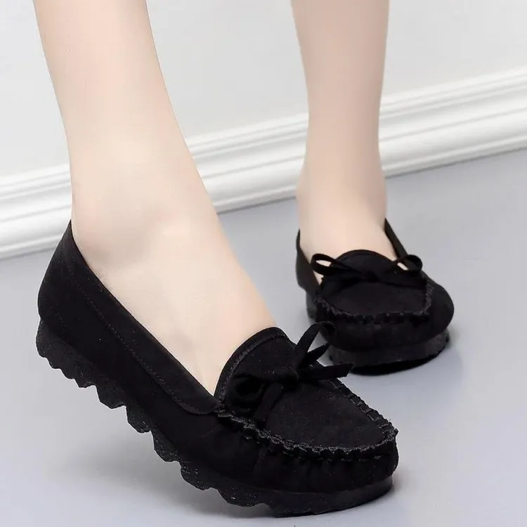 春秋老北京布鞋女鞋单鞋豆豆鞋黑色工作鞋妈妈鞋平底孕妇鞋41码