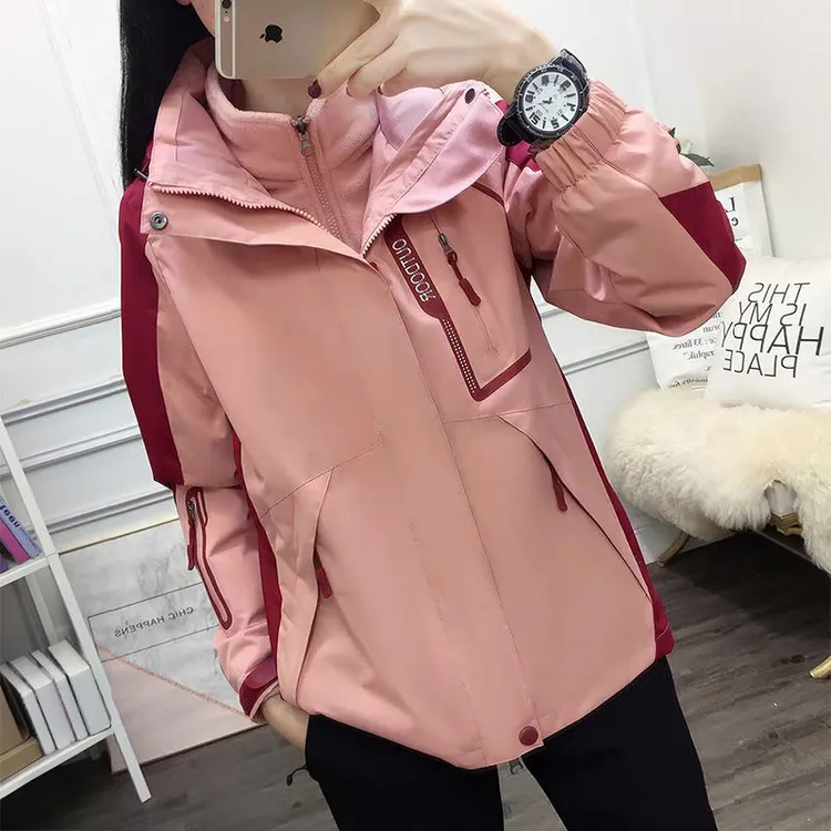 户外冲锋衣女潮牌韩国三合一秋冬季防风保暖加绒加厚可拆卸外套男