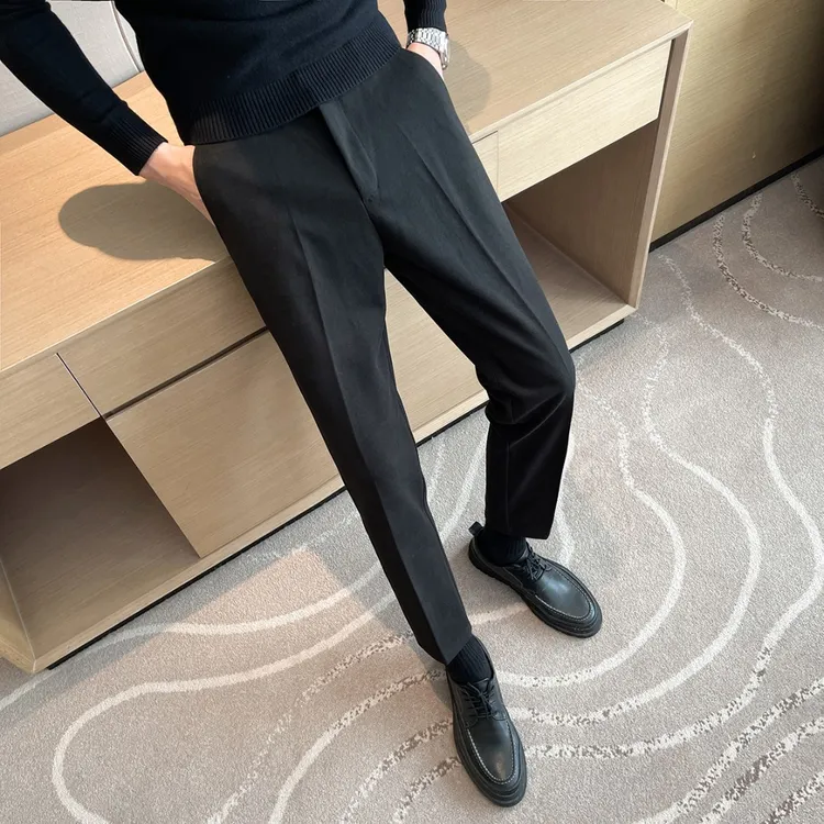秋冬季呢子裤子男韩版修身潮流新款直筒加厚毛呢男士休闲长裤