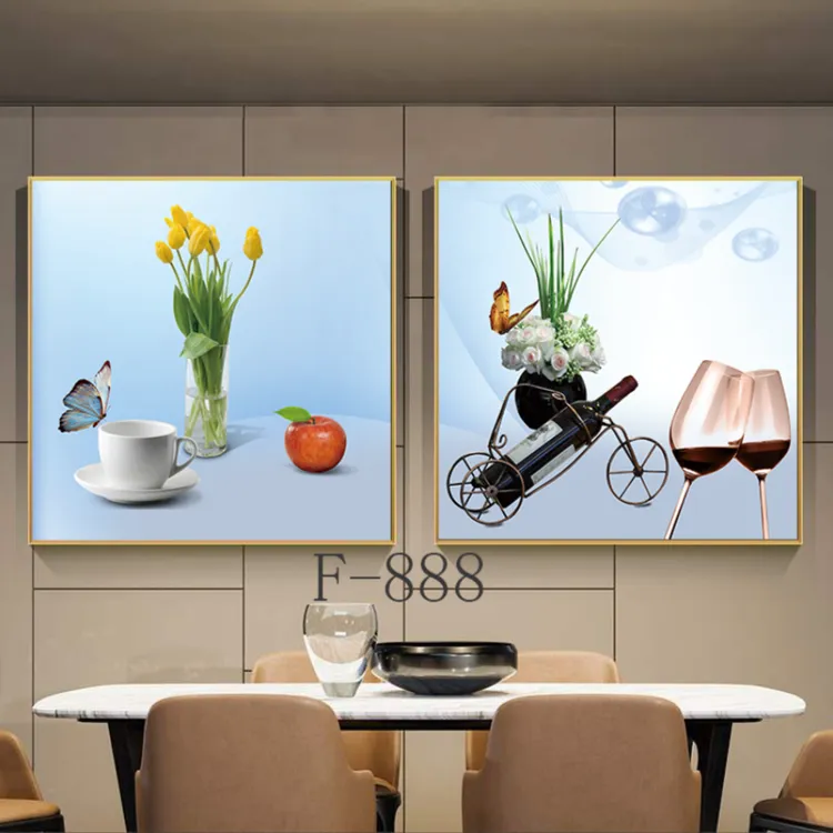 【精致生活】餐厅装饰画轻奢晶瓷画铝合金两联框画正方形简约风景