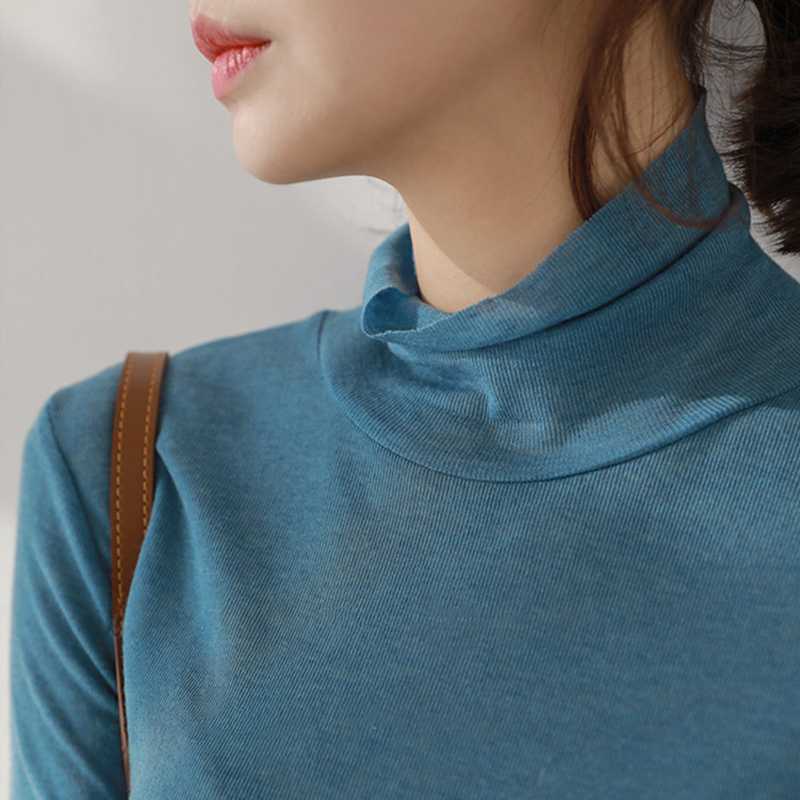 2022秋冬新款 高领打底衫女薄款纯棉长袖T恤百搭堆堆领内搭上衣