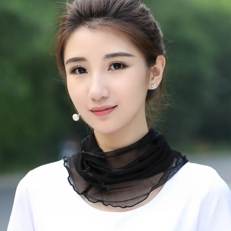 防晒围脖脖套女士百搭春秋蚕丝假领子真丝小丝巾护颈网纱薄款夏季