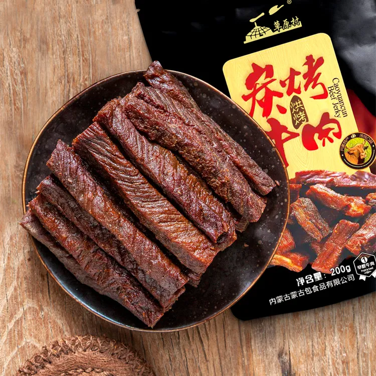 草原村风干牛肉干自然风干果木炭烤手撕休闲零食特产开袋即食200g