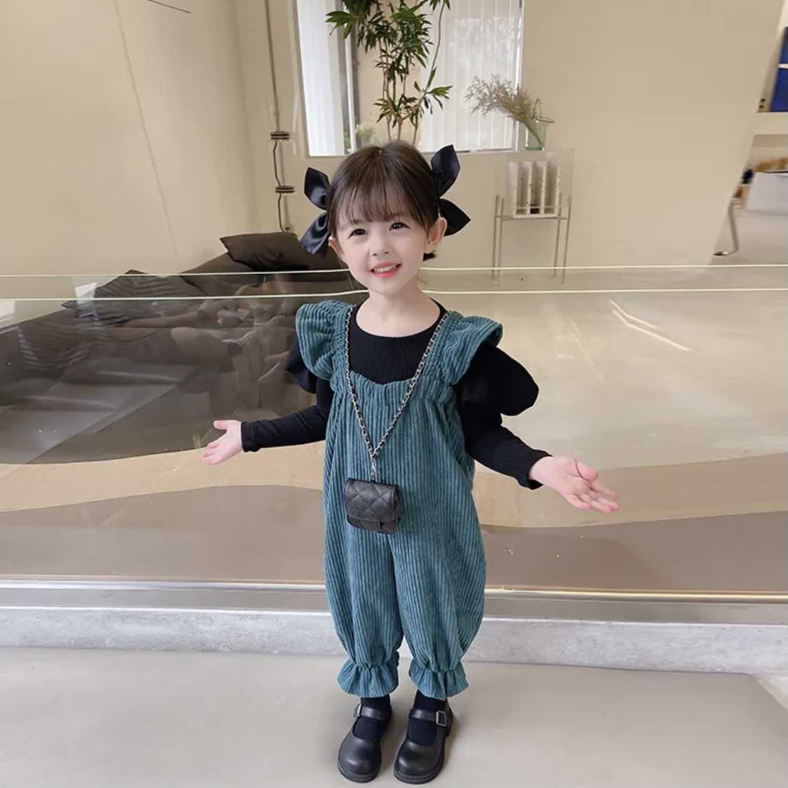 女童春季套装女孩子洋气小飞袖背带裤套装