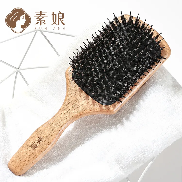 素娘猪鬃按摩梳鬃毛气垫梳木质梳子女气囊梳大板梳防静电美发顺发