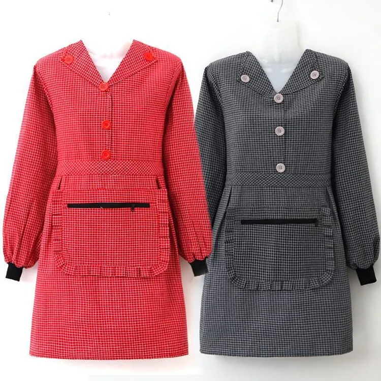 防水长袖翻领围裙拉链兜纯棉家用罩衣厨房做饭成人家务防污工作服