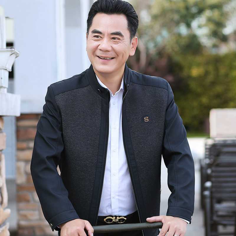 爸爸春装外套40中老年人春秋季薄款夹克衫中年男装50岁爷爷上衣服