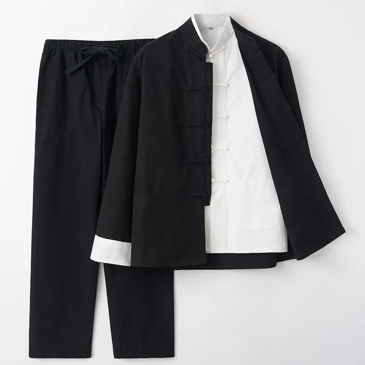 2023秋季唐装男青年复古古风中国风套装纯棉三件套件套李小龙同款