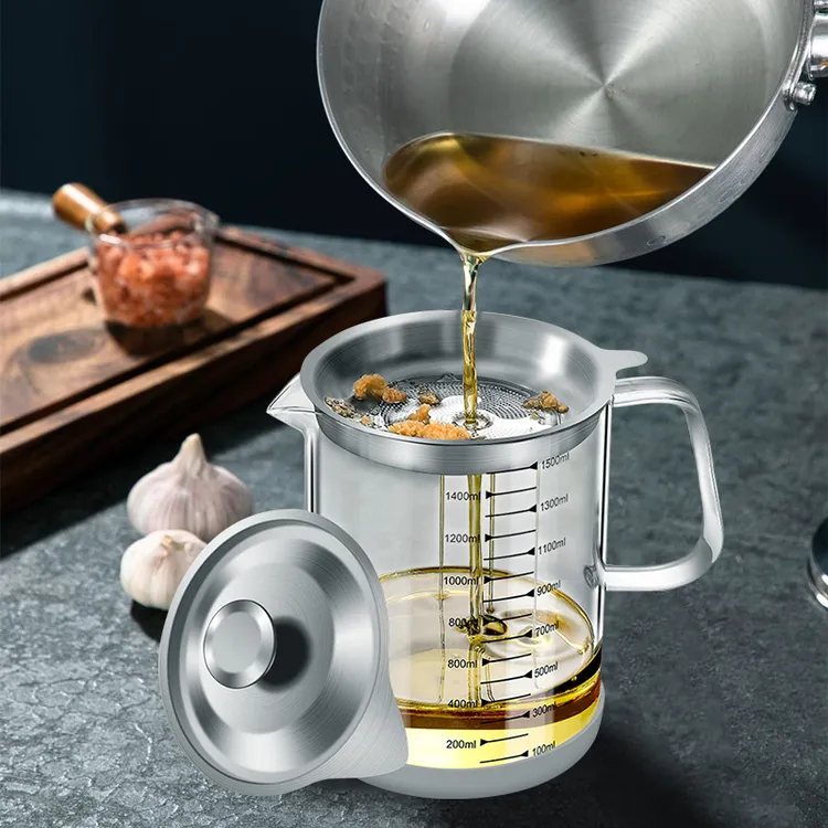 家用大号滤油壶玻璃带过滤网大容量储油罐滤油防漏厨房油渣装油瓶
