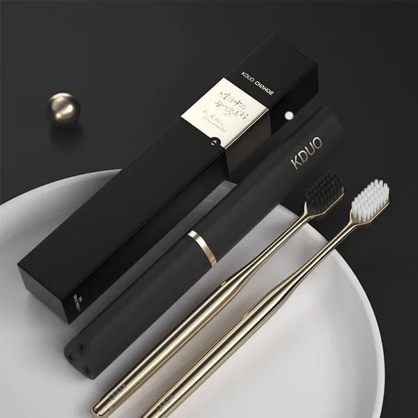 KDUO科朵乾洁轻奢玫瑰金软毛牙刷情侣精致带收纳礼盒便携旅行出游