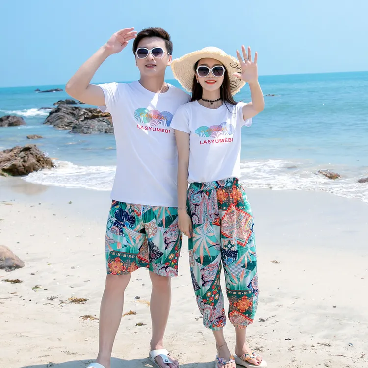 清凉情侣装夏装新款短袖t恤三亚海边沙滩裤夏季时尚海南男女套装
