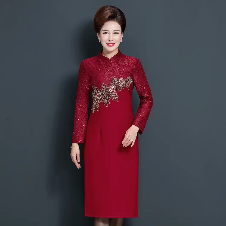 音妮卡秋冬中老年妈妈装立领羊毛婚宴旗袍礼服时尚修身显瘦婚礼装