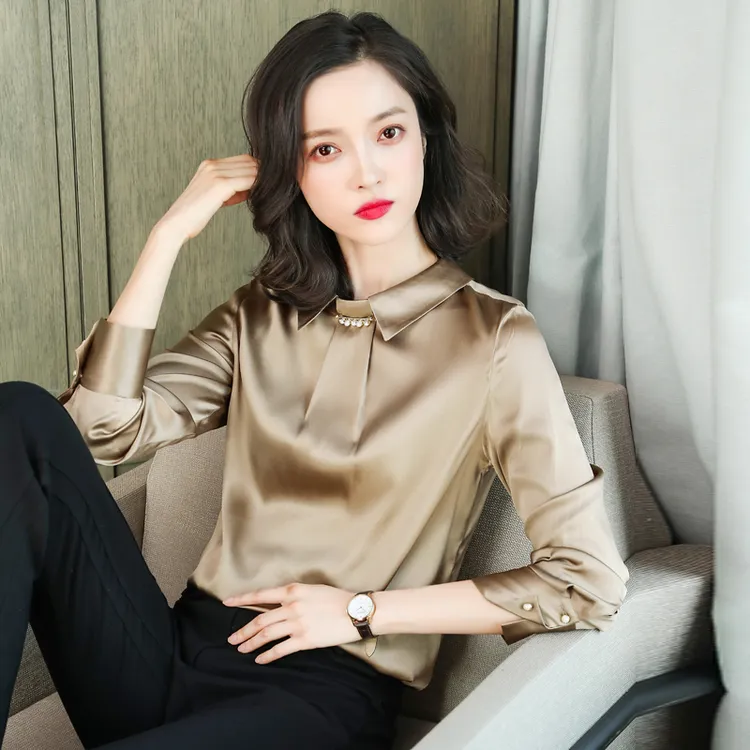 高贵桑蚕丝衬衫女装长袖2024年秋季新款纯色韩版气质真丝衬衣洋气