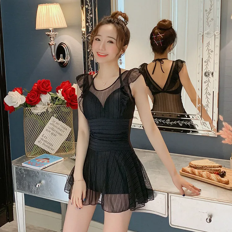 2023新款夜店纯欲约会必备ins女神泳装性感遮肚显瘦蕾丝连体裙