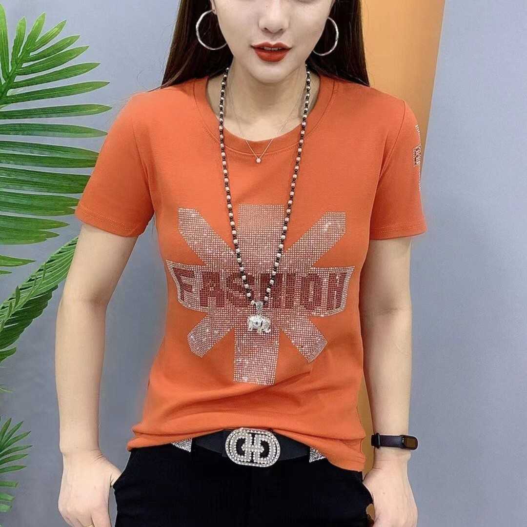 糖果色烫钻短袖t恤女半袖修身显瘦休闲打底青春通勤洋气时尚5131